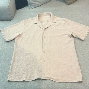 Beige Short Sleeve Button Down Dress Shirt Size XL
